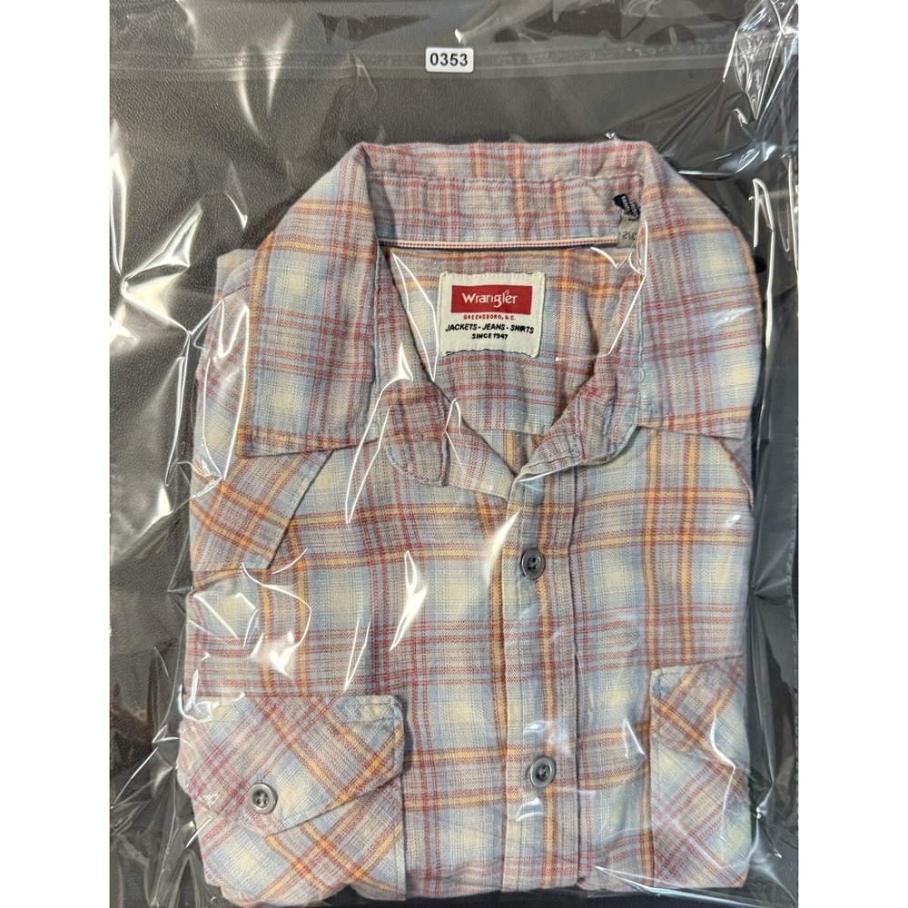 Wrangler Plaid Flannel Shirt Mens Small Blue Red Pearl Snap Western - Picture 12 of 12